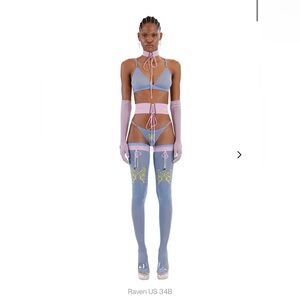 zhilyova sheer blue bra - triangle mesh with chartreuse straps - 34B - EUC